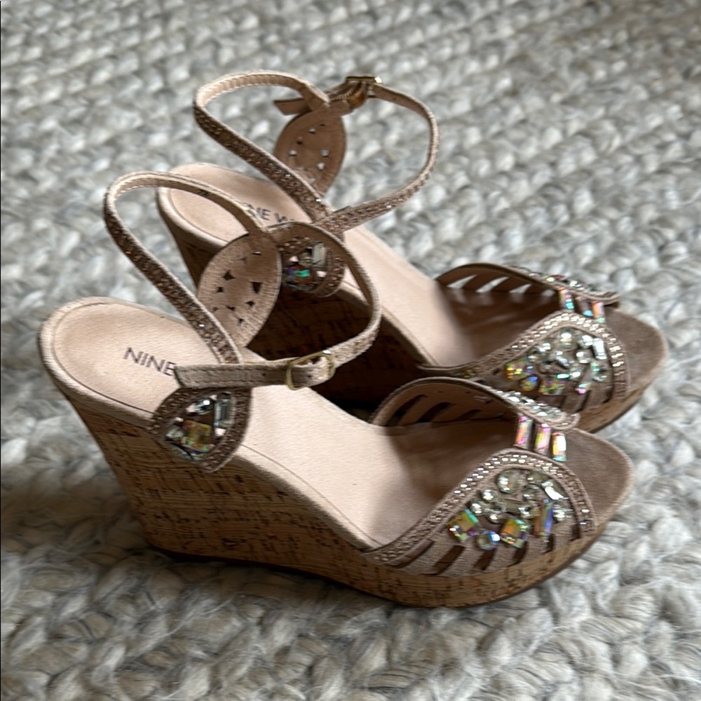 Nine West Tan Sandals with Cork Wedge